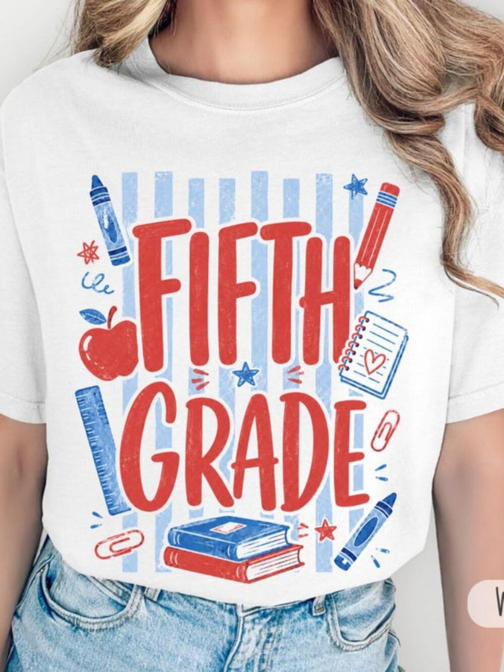 5th Grade Tee, First Day Of School, Striped 5th Grade Teacher T-Shirt
